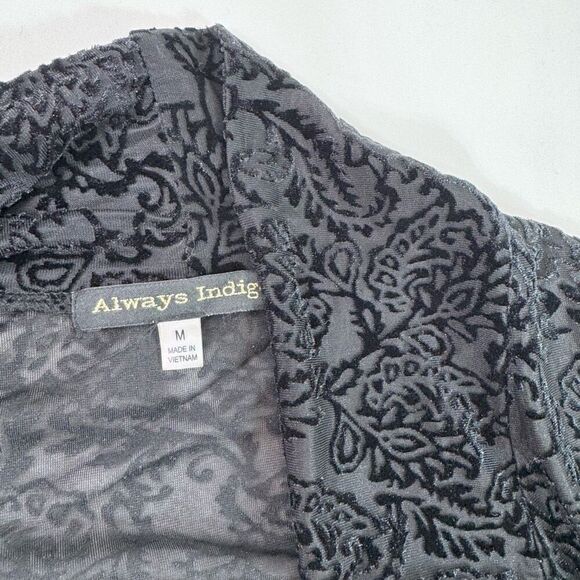 Always Indigo Cardigan Womens Medium Floral Velvet Burnout Black Whimsigoth Open - Picture 2 of 7